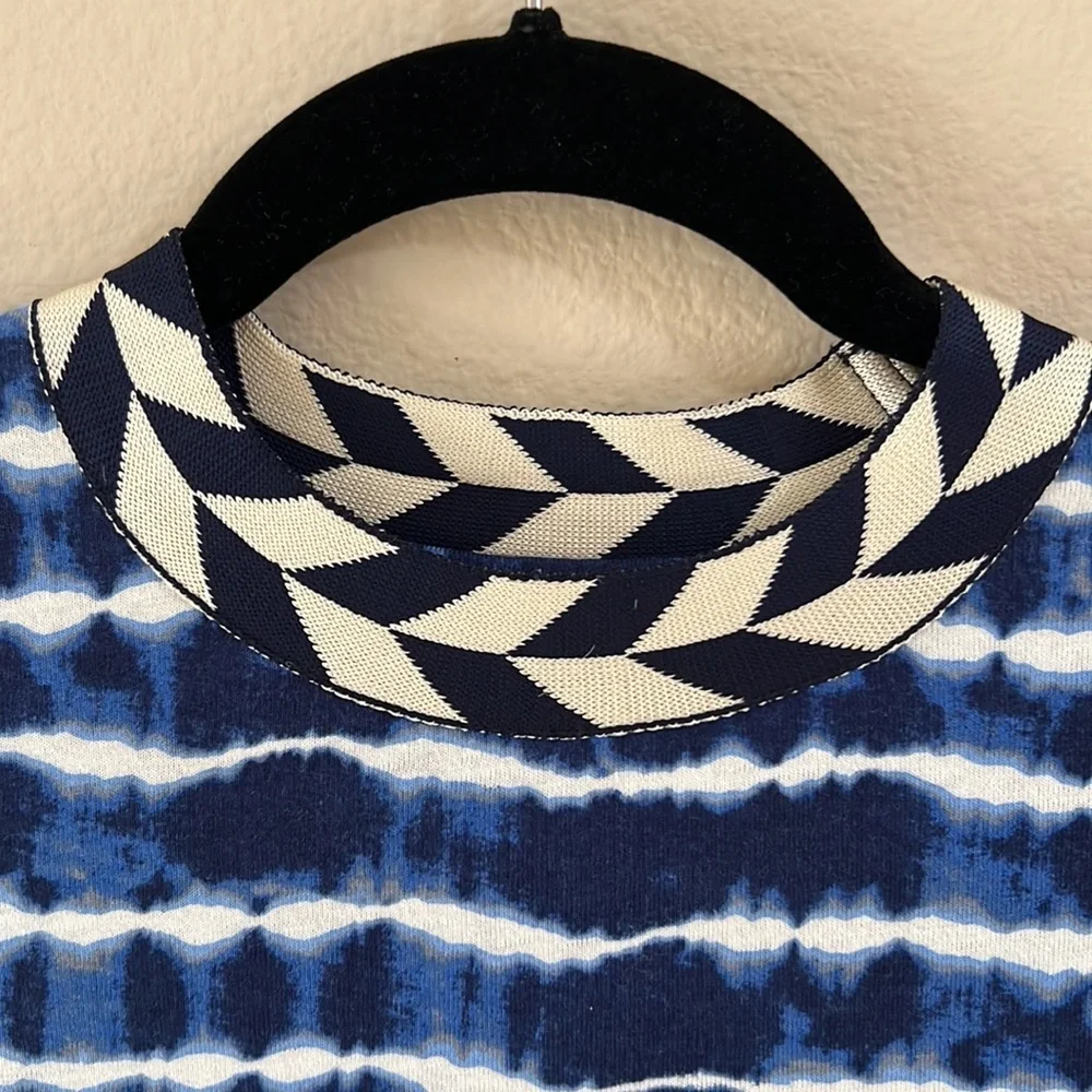 Tory Burch Hollie Tie Dye Women XSmall Navy Pullover Mini Stretch Geo Crew Dress